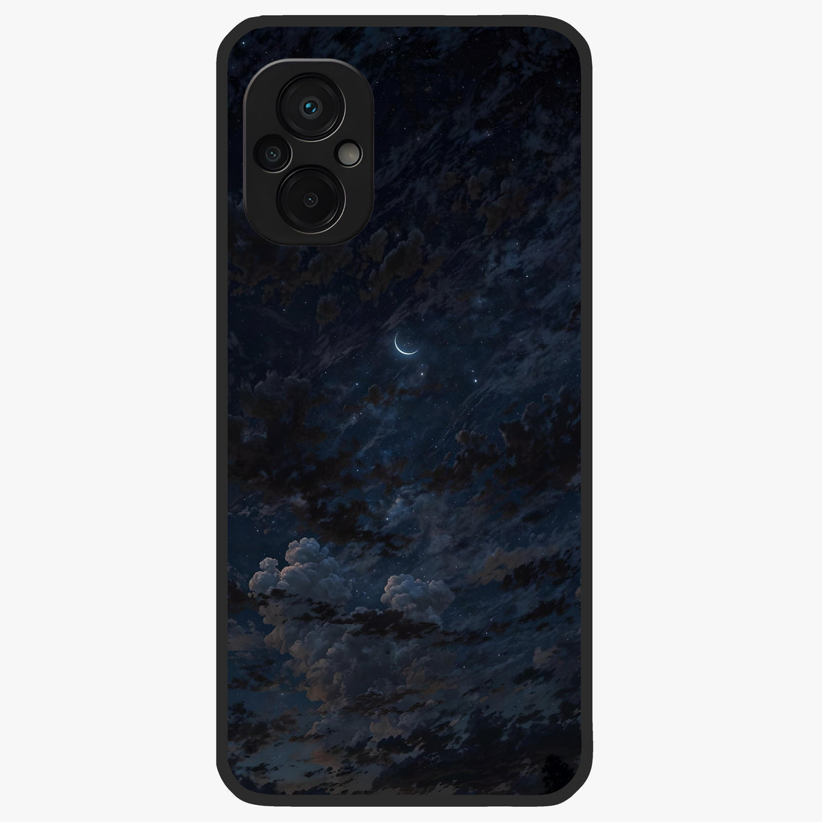 Lunar Veil Silence Glass Case showing flat back view with mystical moon veil artwork and glossy glass finish.