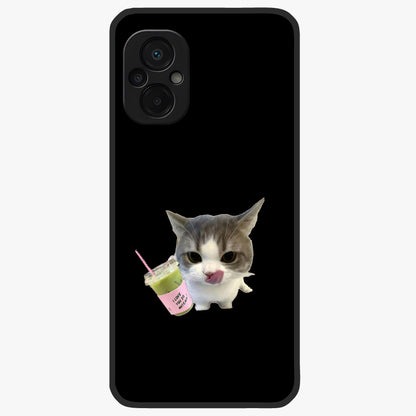 Matcha Cat Style Glass Case showing flat back view with cute matcha themed cat artwork and glossy glass finish.