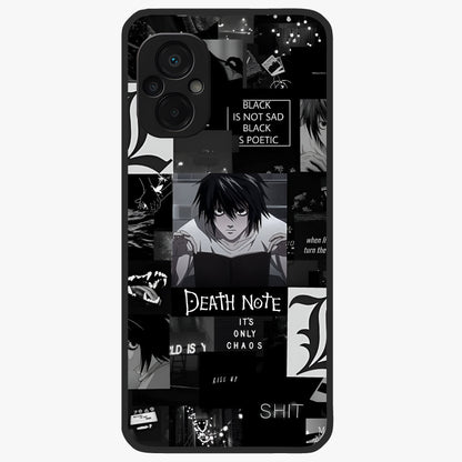 Midnight Chaos Mind Glass Case showing flat back view with abstract dark themed artwork and glossy glass finish.