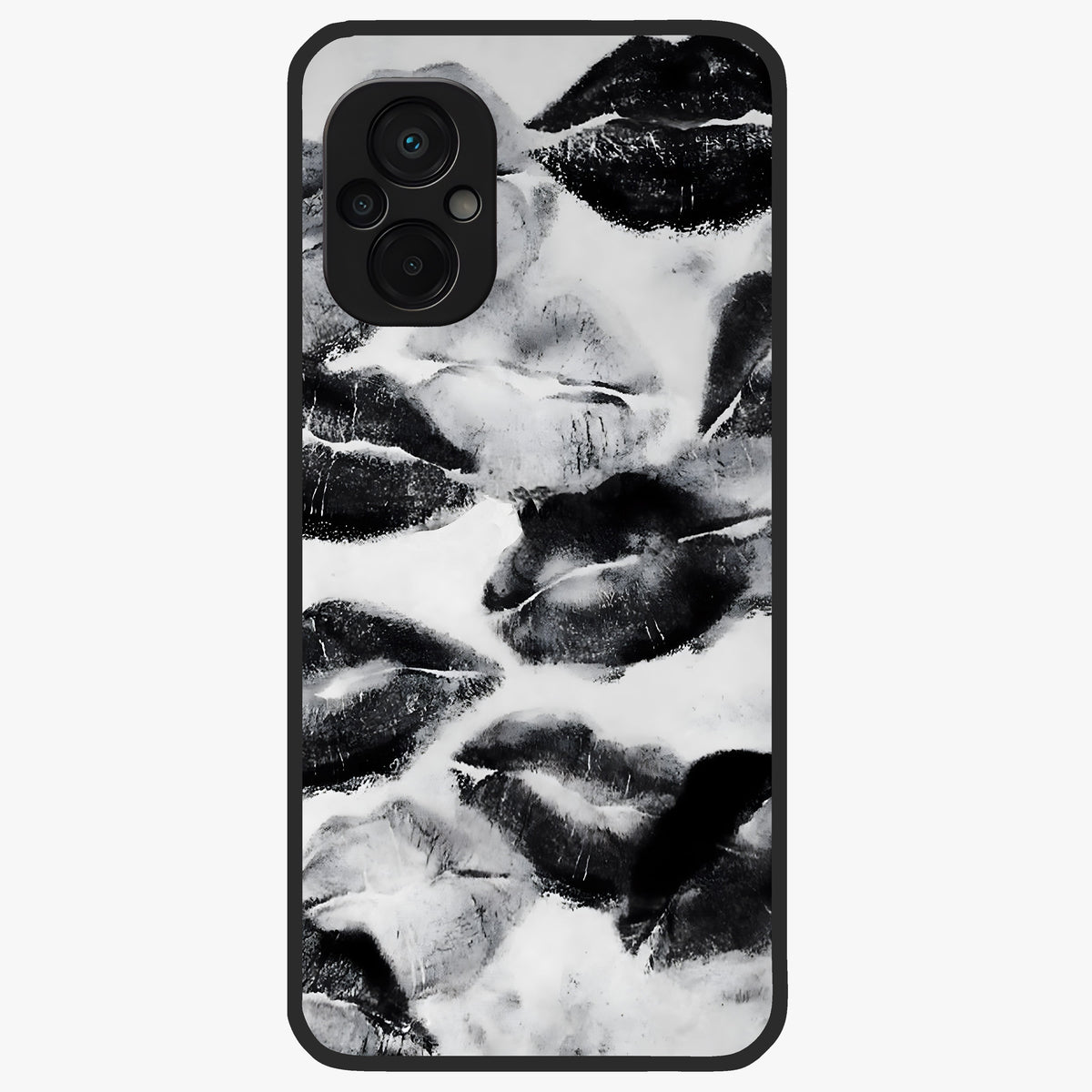 Midnight Kiss Marks Glass Case showing flat back view with lipstick kiss mark artwork and glossy glass finish.