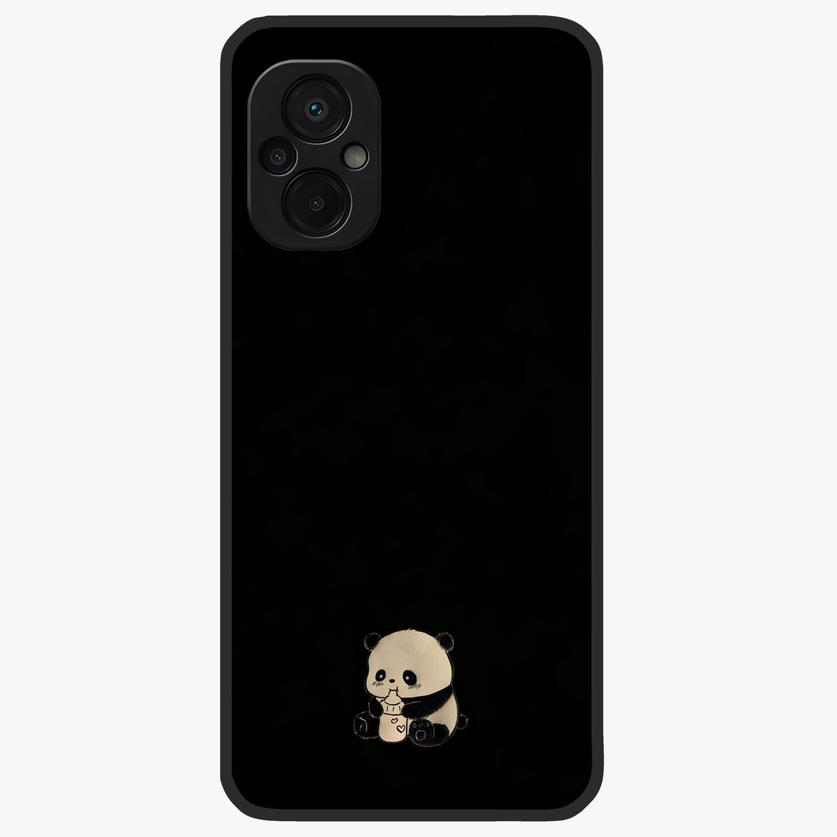 Midnight Panda Love Glass Case showing flat back view with cute panda themed artwork and glossy glass finish.
