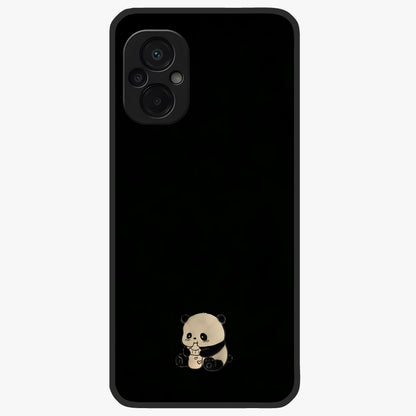 Midnight Panda Love Glass Case showing flat back view with cute panda themed artwork and glossy glass finish.