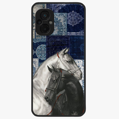 Midnight Stallion Blues Glass Case showing flat back view with majestic horse artwork and glossy glass finish.