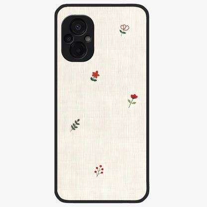 Minimal Petal Whispers Glass Case showing flat back view with soft minimal floral artwork and glossy glass finish.