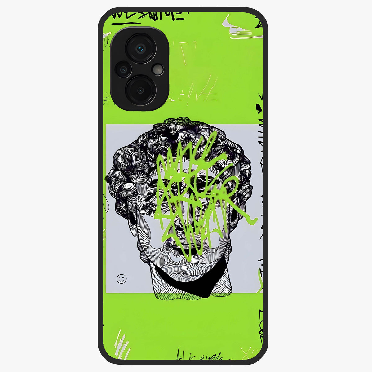 Neo Graffiti Rebellion Glass Case showing flat back view with vibrant graffiti artwork and glossy glass finish.