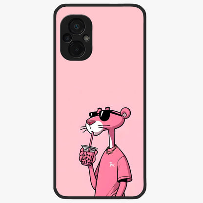 Pink Panther Glass Case showing flat back view with iconic pink panther artwork and glossy glass finish.