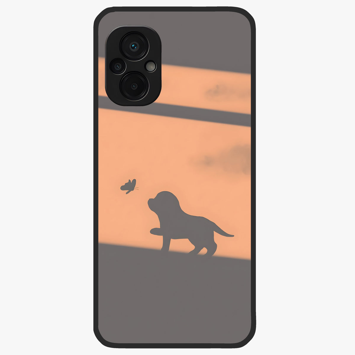 Puppy Shadow Art Glass Case showing flat back view with cute puppy shadow style artwork and glossy glass finish.