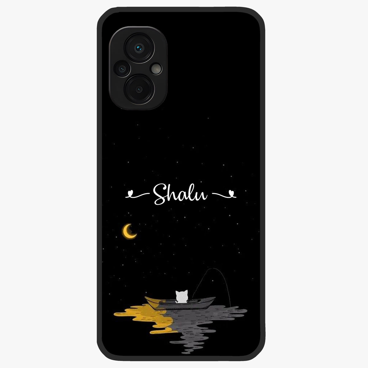 Silent Night Row Glass Case showing flat back view with calm night themed artwork and glossy glass finish.