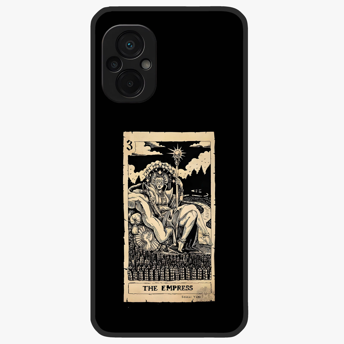 The Empress Glass Case showing flat back view with regal feminine artwork and glossy glass finish.