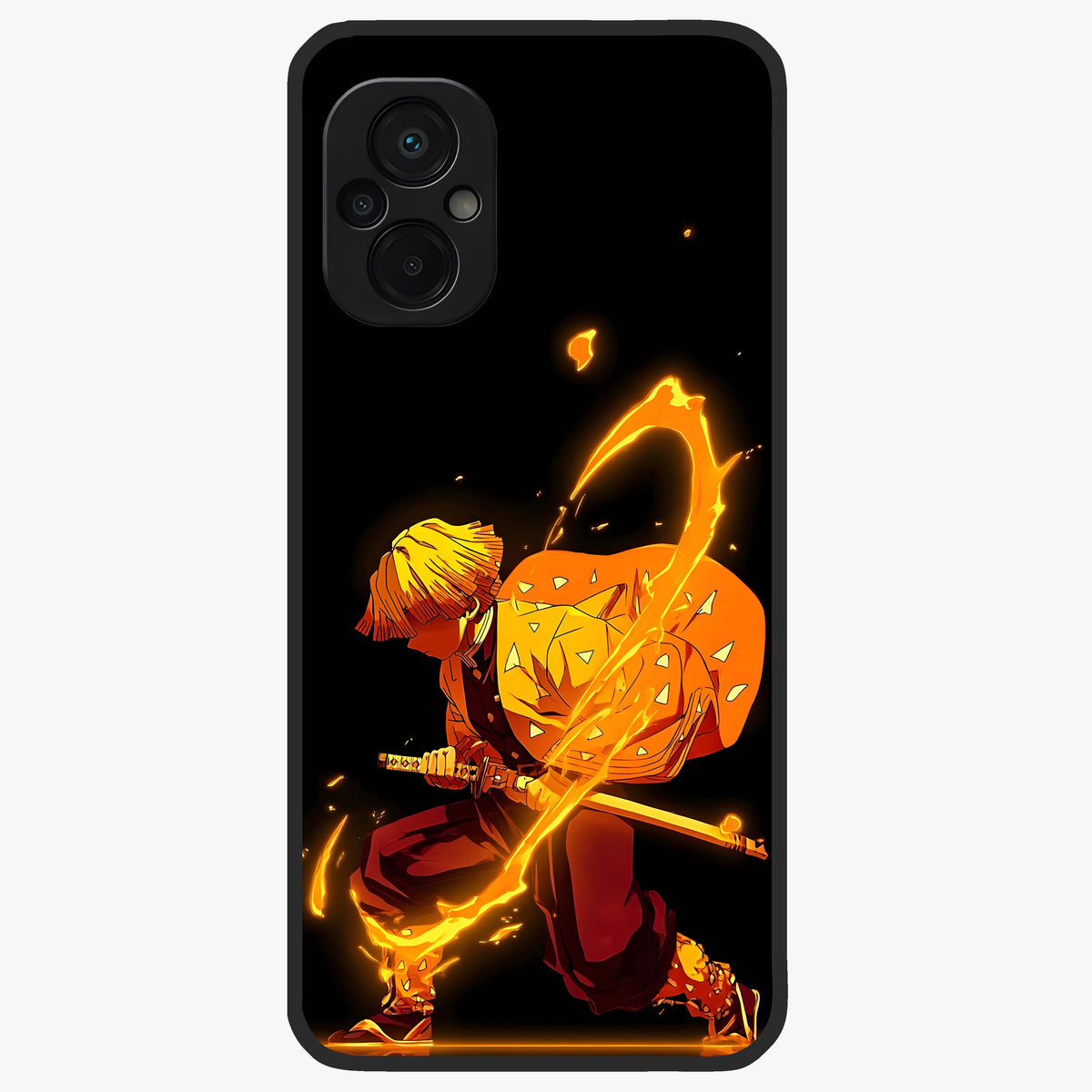 Thunder Flame Execution Glass Case showing flat back view with powerful flame and lightning artwork and glossy glass finish.
