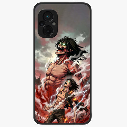 Titan Awakening Fury Glass Case showing flat back view with powerful titan inspired artwork and glossy glass finish.