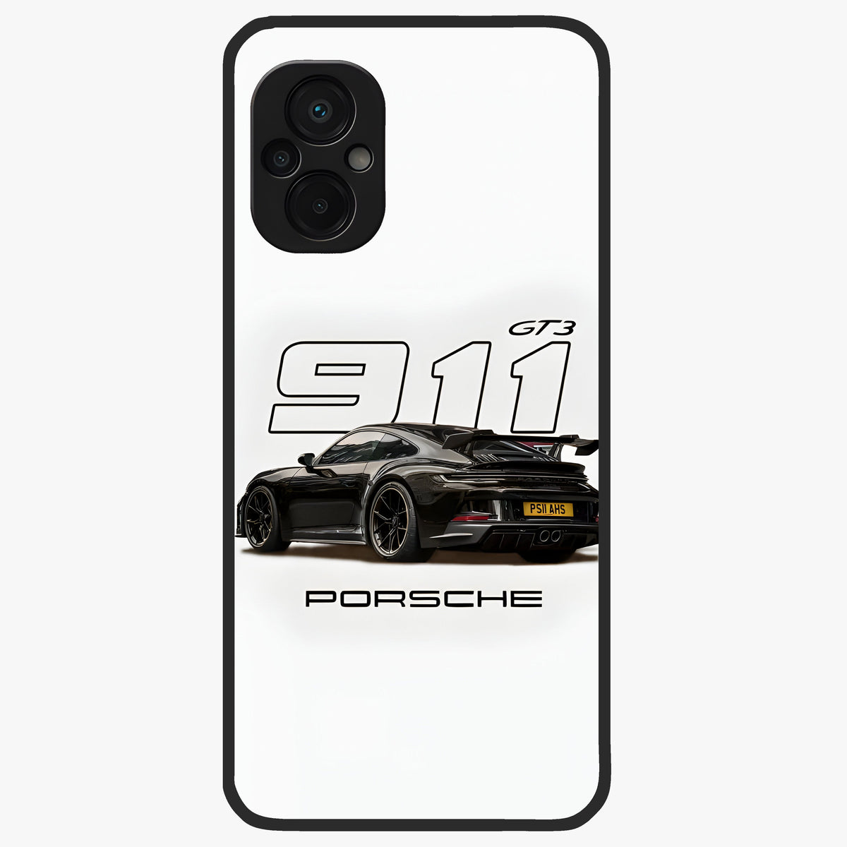 Turbo Legacy Icon Glass Case showing flat back view with iconic sports car inspired artwork and glossy glass finish.