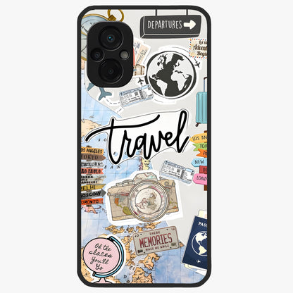 Wanderlust Journal Glass Case showing flat back view with travel inspired artwork and glossy glass finish.