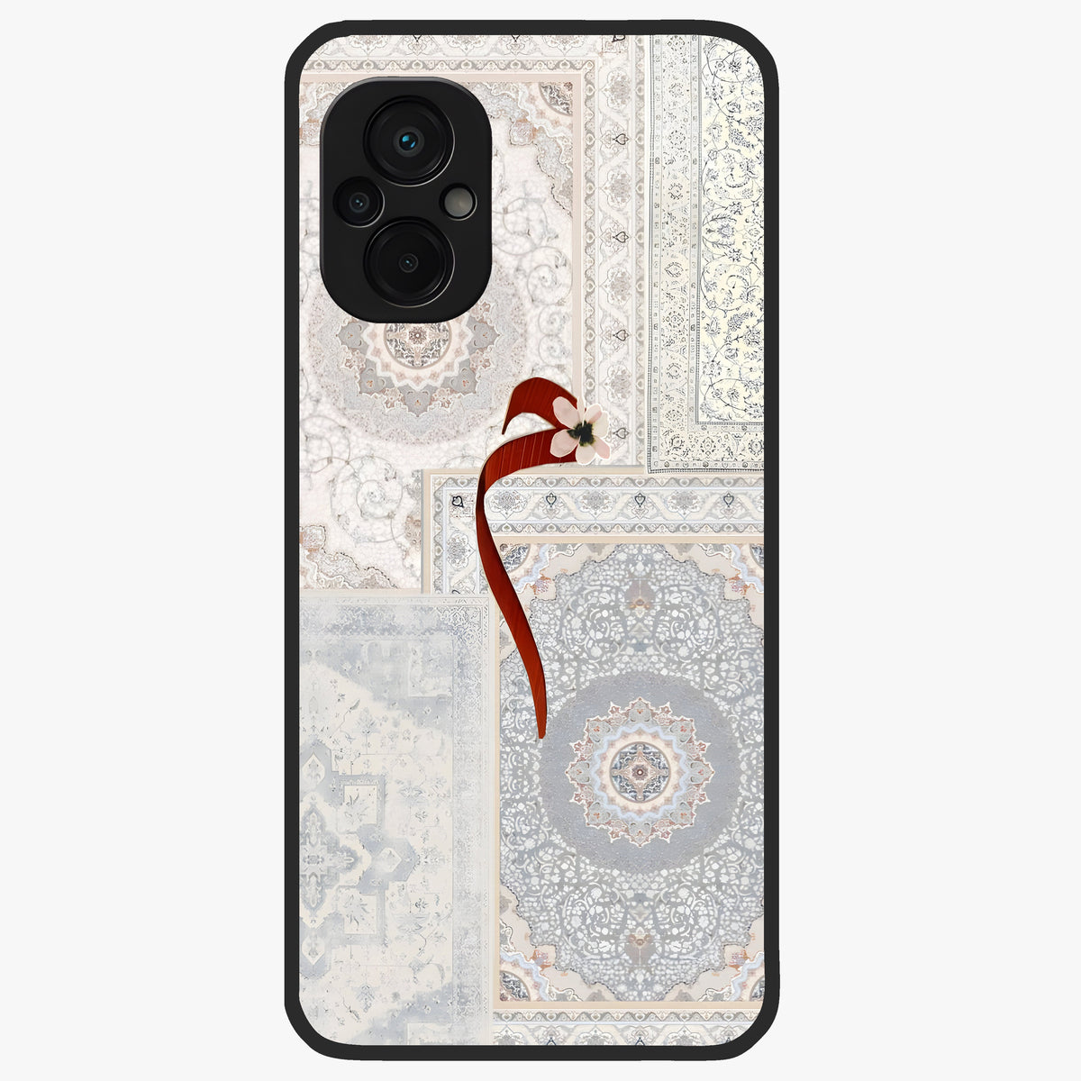 White Aesthetic Bow Glass Case showing flat back view with minimal bow artwork and glossy glass finish.