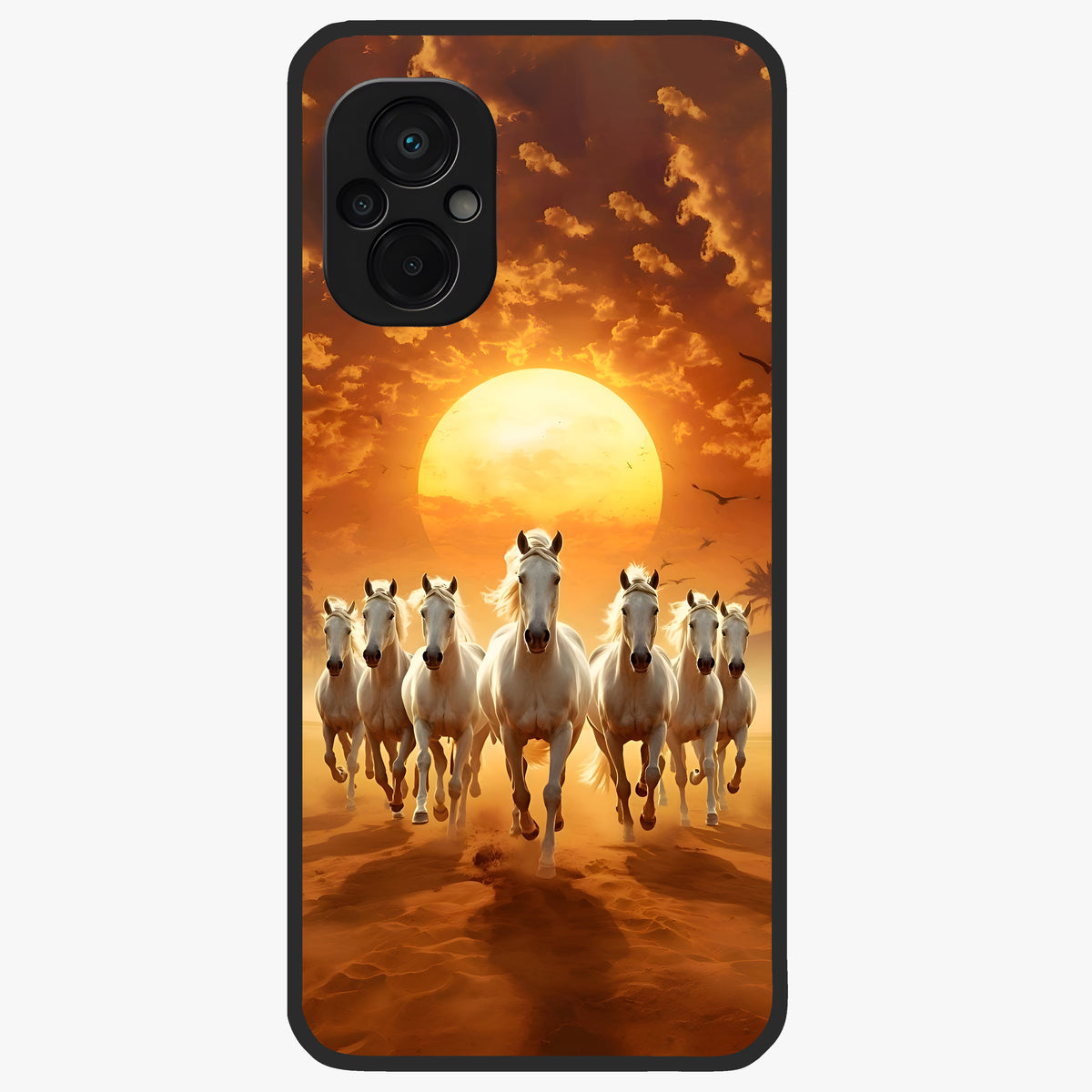 Wild Sunset Majesty Glass Case showing flat back view with majestic sunset landscape artwork and glossy glass finish.