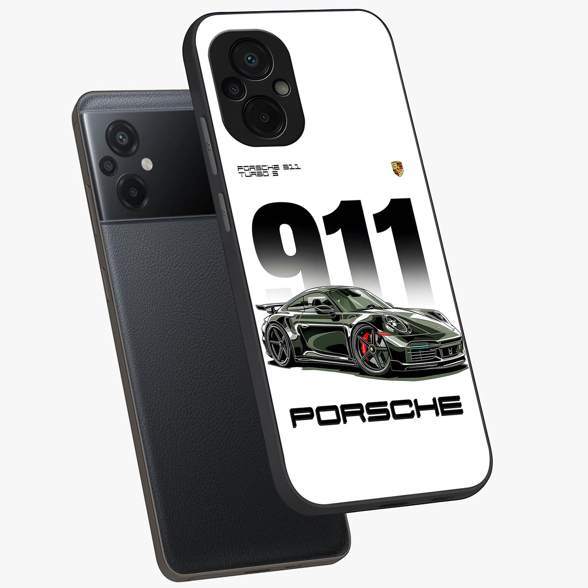 911 Turbo Dominance Glass Case displayed in premium angled mockup highlighting sporty car illustration and sleek glass surface.