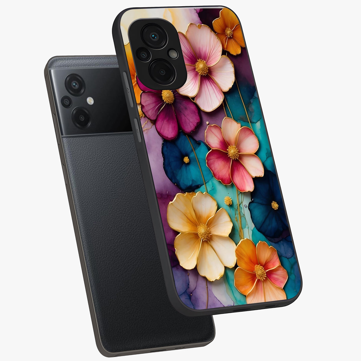 Artlyn Grace Flower Pattern Glass Case displayed in angled mockup highlighting delicate flower pattern design and smooth glass surface.