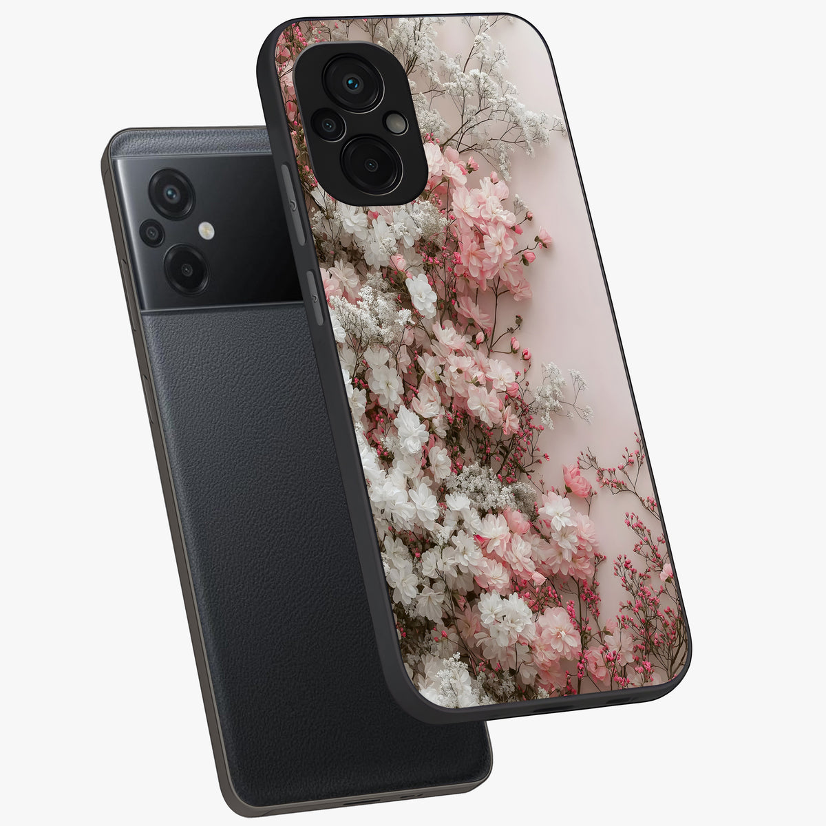 Blush Blossom Cloud Glass Case displayed in angled mockup highlighting soft cloud and blossom design with pastel aesthetic.