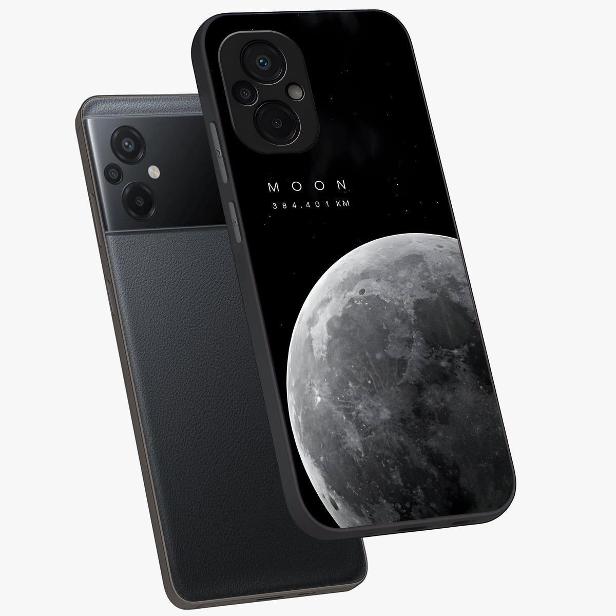 Cosmic Moon Glow Glass Case displayed in angled mockup highlighting celestial moon design with cosmic aesthetic theme.