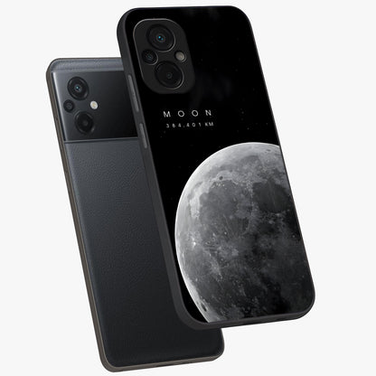 Cosmic Moon Glow Glass Case displayed in angled mockup highlighting celestial moon design with cosmic aesthetic theme.