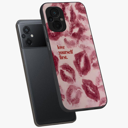 Crimson Kiss Love Glass Case displayed in angled mockup highlighting bold love inspired design with modern aesthetic style.