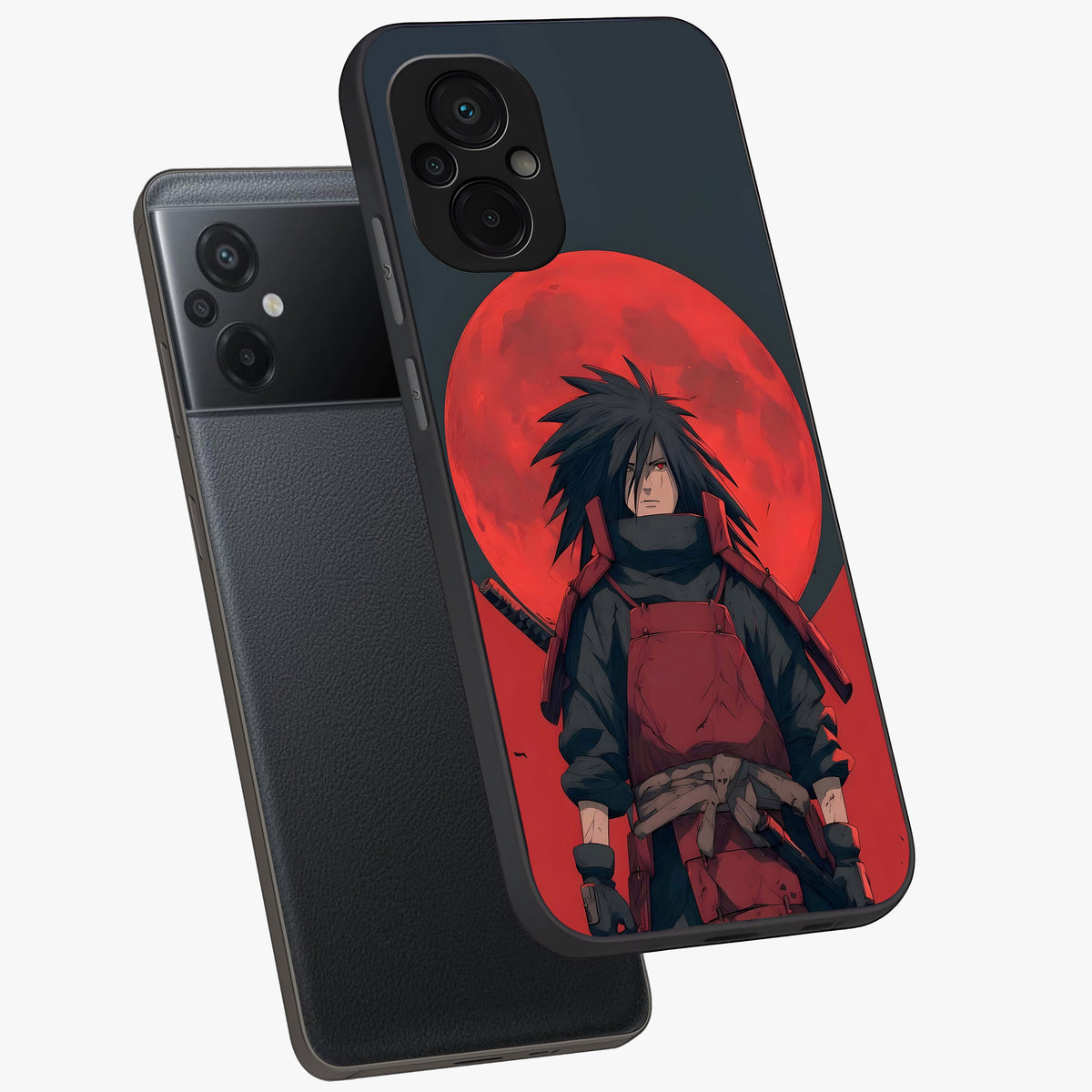 Crimson Moon Warlord Glass Case displayed in angled mockup highlighting dramatic crimson moon design with fantasy aesthetic.
