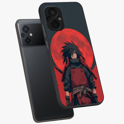 Crimson Moon Warlord Glass Case displayed in angled mockup highlighting dramatic crimson moon design with fantasy aesthetic.