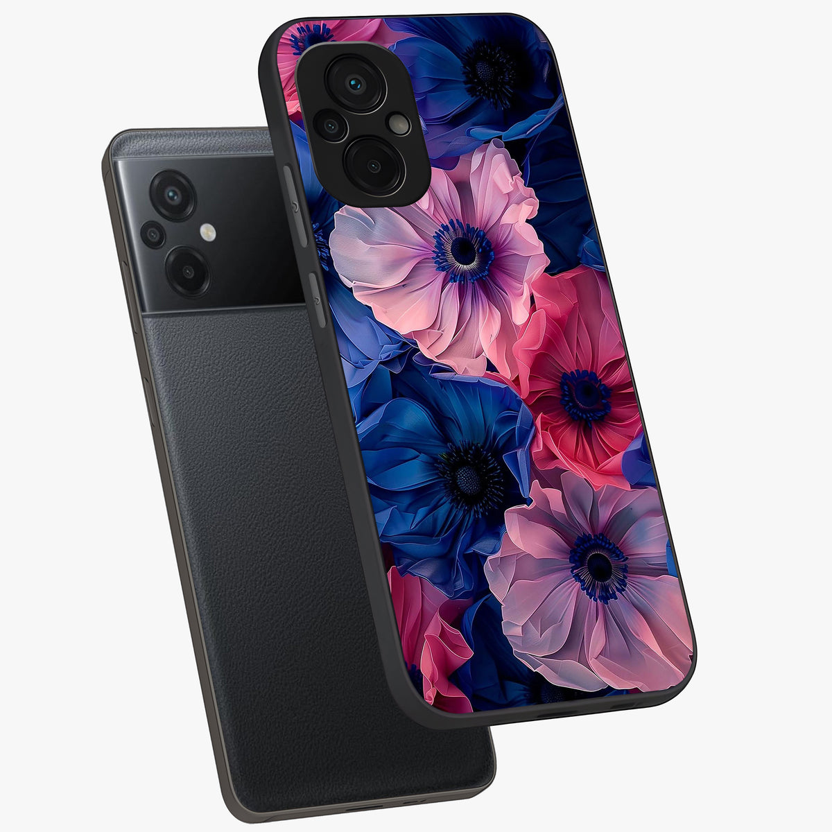 Flower Paper Art Pattern Glass Case displayed in angled mockup highlighting layered paper flower design with artistic aesthetic.