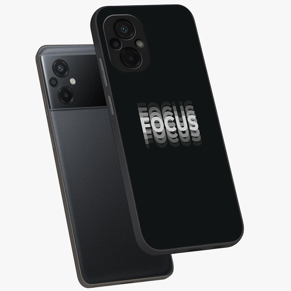 Focus Mode On Glass Case displayed in angled mockup highlighting clean minimal text artwork with modern aesthetic style.