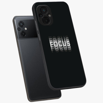 Focus Mode On Glass Case displayed in angled mockup highlighting clean minimal text artwork with modern aesthetic style.