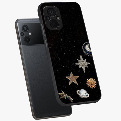Galactic Charm Glow Glass Case displayed in angled mockup highlighting luminous galaxy inspired design with dreamy aesthetic.