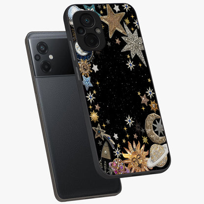 Galactic Jewel Stars Glass Case displayed in angled mockup highlighting shining celestial star design with cosmic aesthetic style.