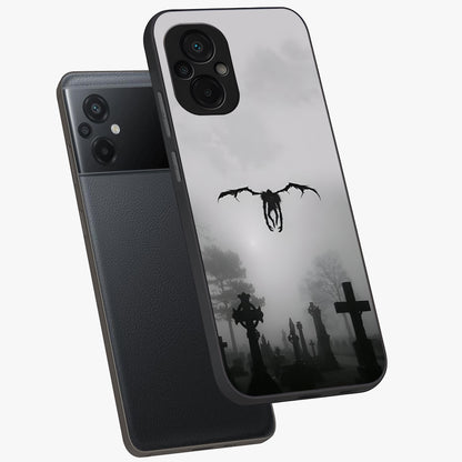 Graveyard Shadow Descent Glass Case displayed in angled mockup highlighting eerie shadow illustration with gothic aesthetic.