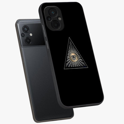 Illuminati Evil Glass Case displayed in angled mockup highlighting dark occult inspired design with bold aesthetic style.