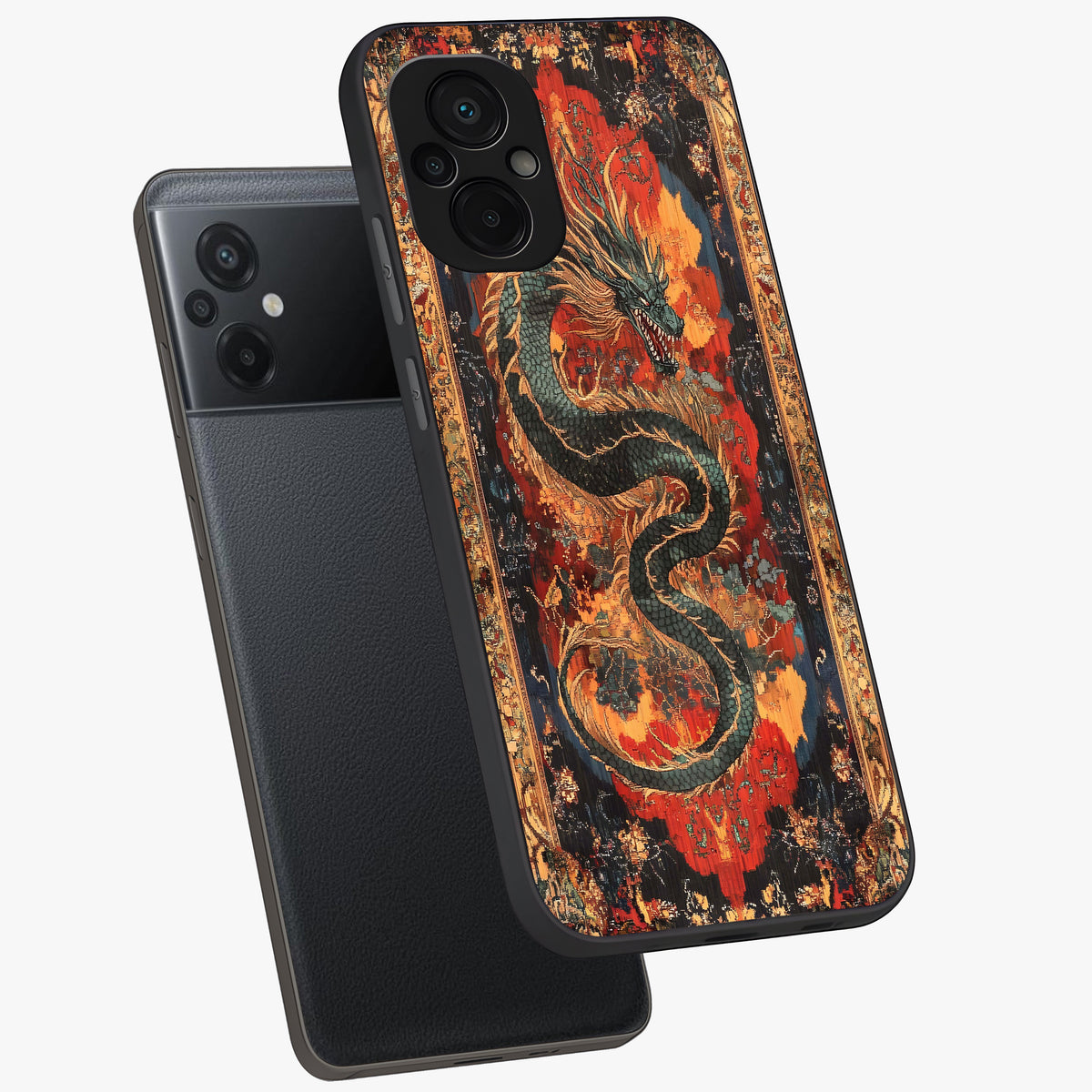 Inferno Dragon Soul Glass Case displayed in angled mockup highlighting powerful dragon illustration with inferno aesthetic.