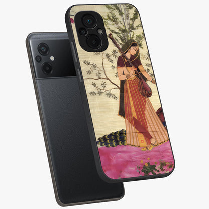 Lady With Veena Art Glass Case displayed in angled mockup highlighting graceful musical illustration with cultural artistic aesthetic.