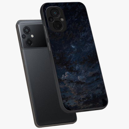 Lunar Veil Silence Glass Case displayed in angled mockup highlighting soft lunar design with peaceful celestial aesthetic.
