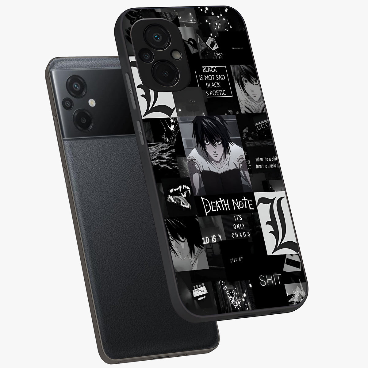 Midnight Chaos Mind Glass Case displayed in angled mockup highlighting chaotic artistic design with dramatic midnight aesthetic.