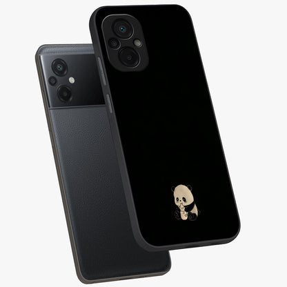 Midnight Panda Love Glass Case displayed in angled mockup highlighting adorable panda illustration with midnight aesthetic.