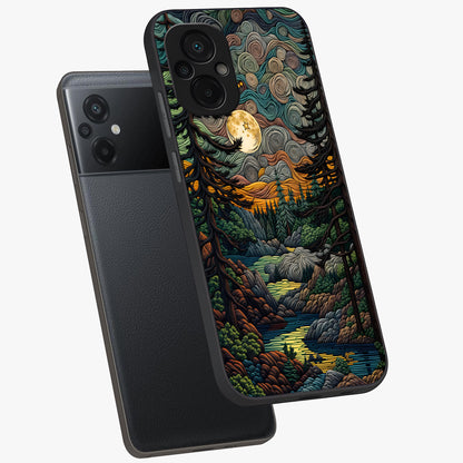 Moonlight Forest Dream Glass Case displayed in angled mockup highlighting dreamy forest design with glowing moon aesthetic.