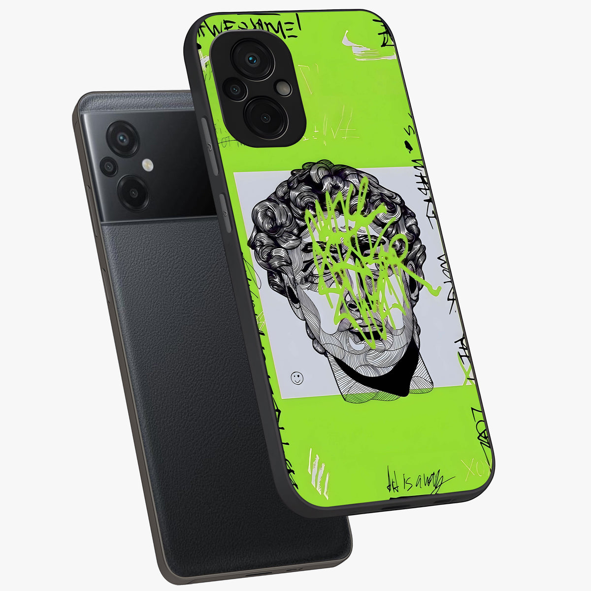 Neo Graffiti Rebellion Glass Case displayed in angled mockup highlighting urban street art design with rebellious aesthetic.