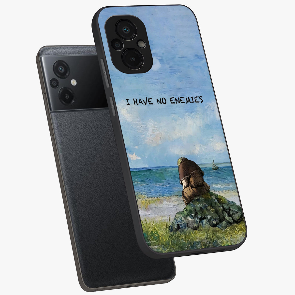 Peace Beyond War Glass Case displayed in angled mockup highlighting meaningful message design with artistic aesthetic style.