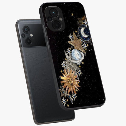 Pearls Universe Object Glass Case displayed in angled mockup highlighting celestial pearl design with dreamy aesthetic.