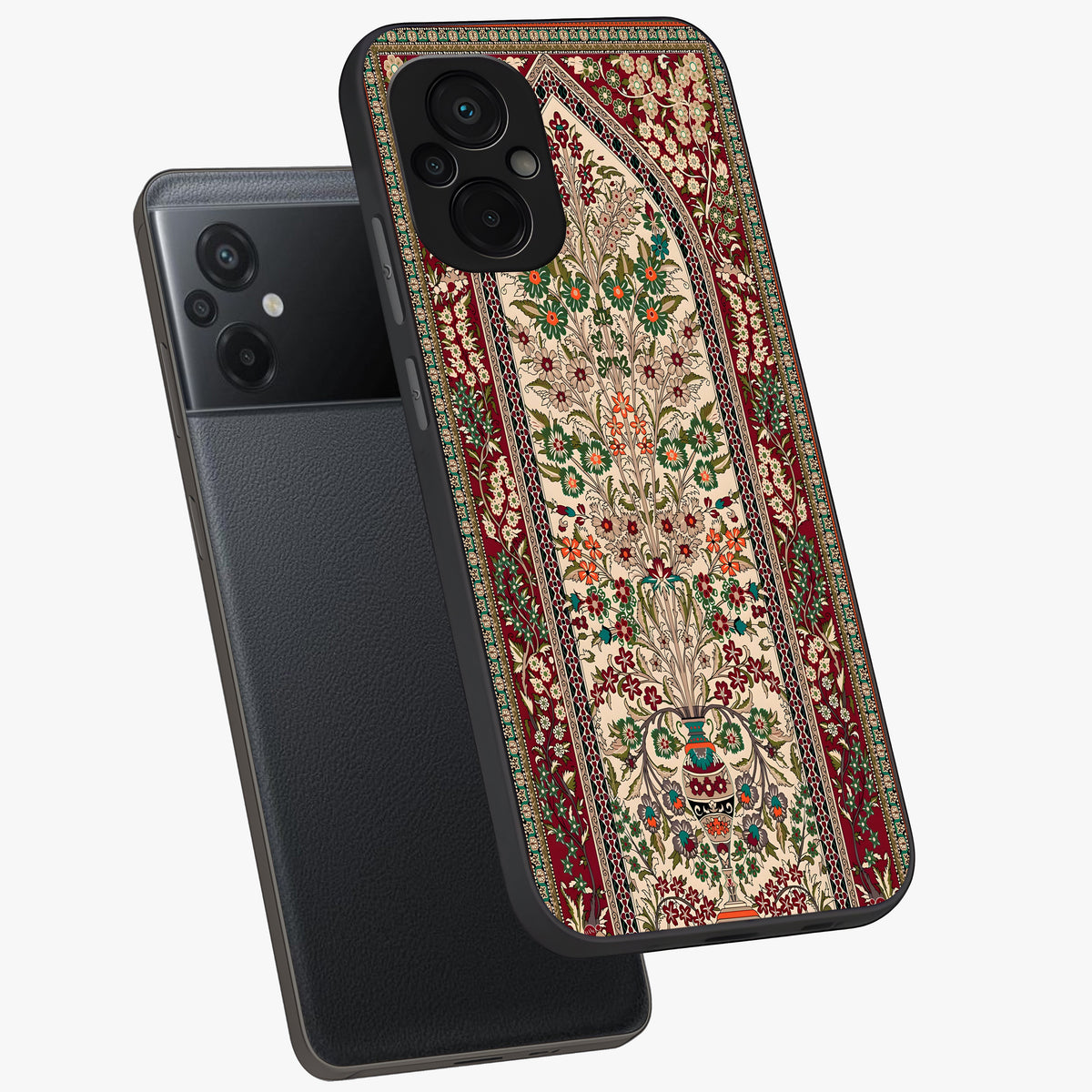 Persian Inspired Glass Case displayed in angled mockup highlighting intricate traditional design with elegant cultural aesthetic.
