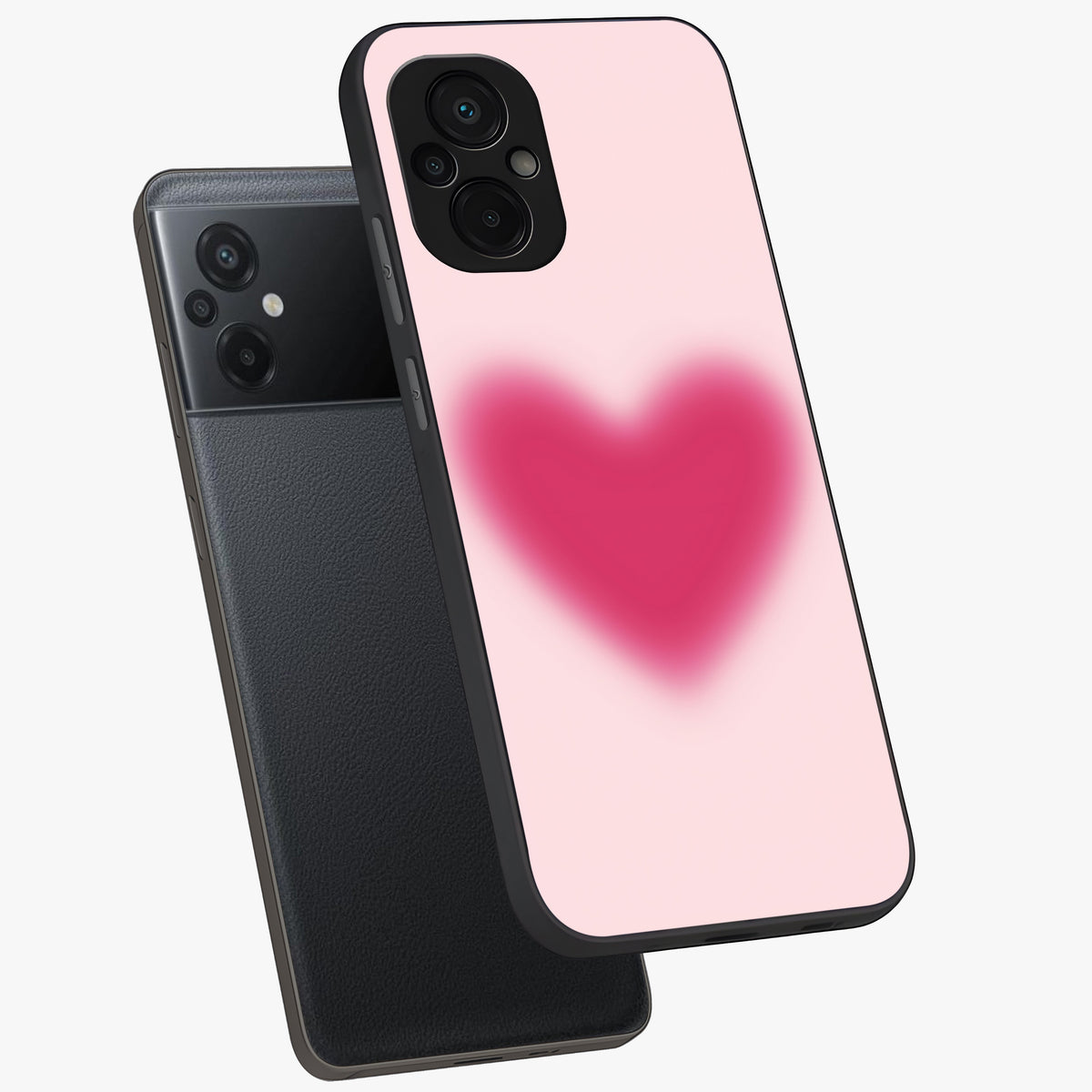 Pink Aura Heart Glass Case displayed in angled mockup highlighting vibrant pink heart design with dreamy aura aesthetic.