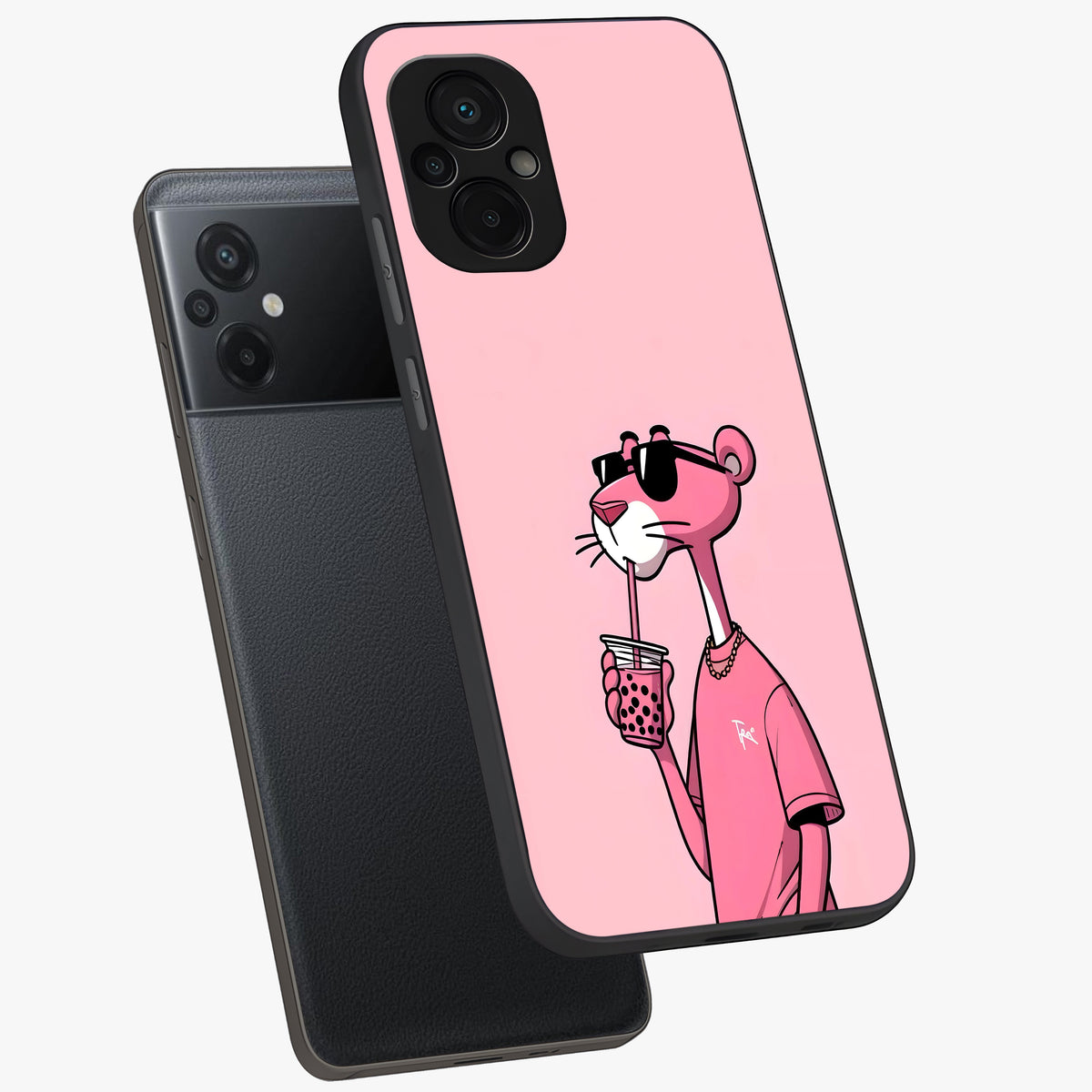 Pink Panther Glass Case displayed in angled mockup highlighting playful cartoon character design with vibrant pink aesthetic.