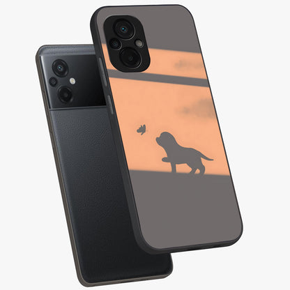Puppy Shadow Art Glass Case displayed in angled mockup highlighting playful dog illustration with artistic shadow aesthetic.