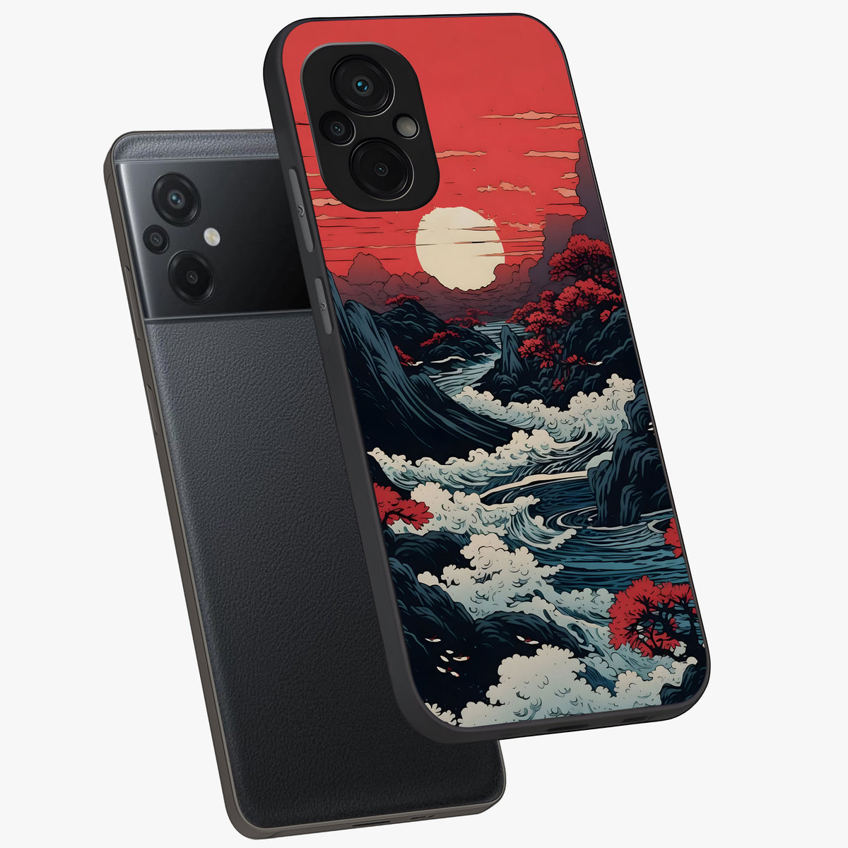 Red Sunset Scenery Glass Case displayed in angled mockup highlighting glowing sunset sky design with scenic aesthetic.