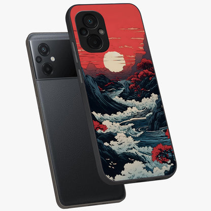 Red Sunset Scenery Glass Case displayed in angled mockup highlighting glowing sunset sky design with scenic aesthetic.