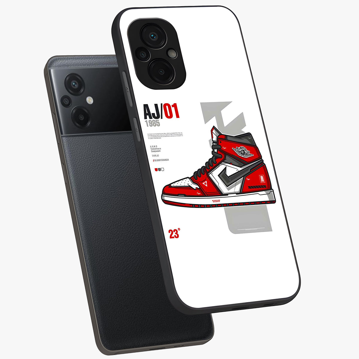 Retro Sneaker Blueprint Glass Case displayed in angled mockup highlighting detailed shoe design with sporty retro aesthetic.
